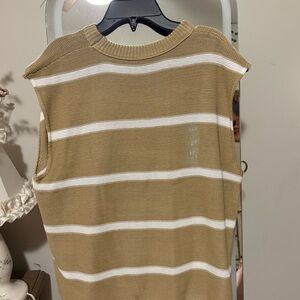 Womens Tan and White Striped Sweater Vest